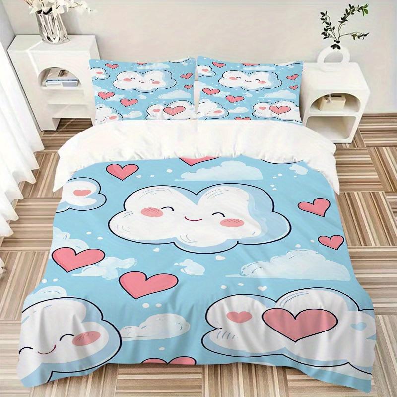 3pcs Clouds, Hearts Bedding Set, Ideal for Home Use, Suitable for Bedroom Decor (1*Duvet Cover + 1/2*Pillowcases, No Core) Yy250821217