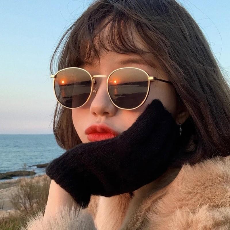 Occhiali da sole stile Liu Renna Donna UV400 Montatura Rotonda in Metallo per Viaggio e Festa