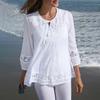 Nieuwe Lente/Herfst Katoen Linnen Patchwork Kant Elegant 3/4 Mouw Losse Pasvorm Dames Top T-shirt