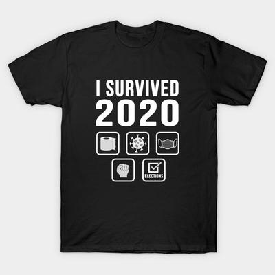 Asian Size Men Print T-shirt I Survived 2020 No-Cut Heat Transfer Print Cotton Tshirt