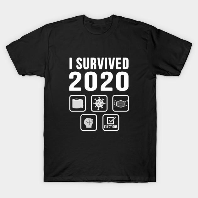 

Men Black Print T-shirt I Survived 2020 No-Cut Transfer Paper Print Cotton Tshirt 4XL чорний