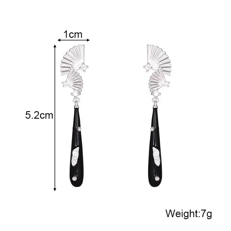 New Chinese Style Sweet Cool Long Fan-Shaped Pendant Drop Earring for Women Exaggerated Girl Gift Rock Jewelry