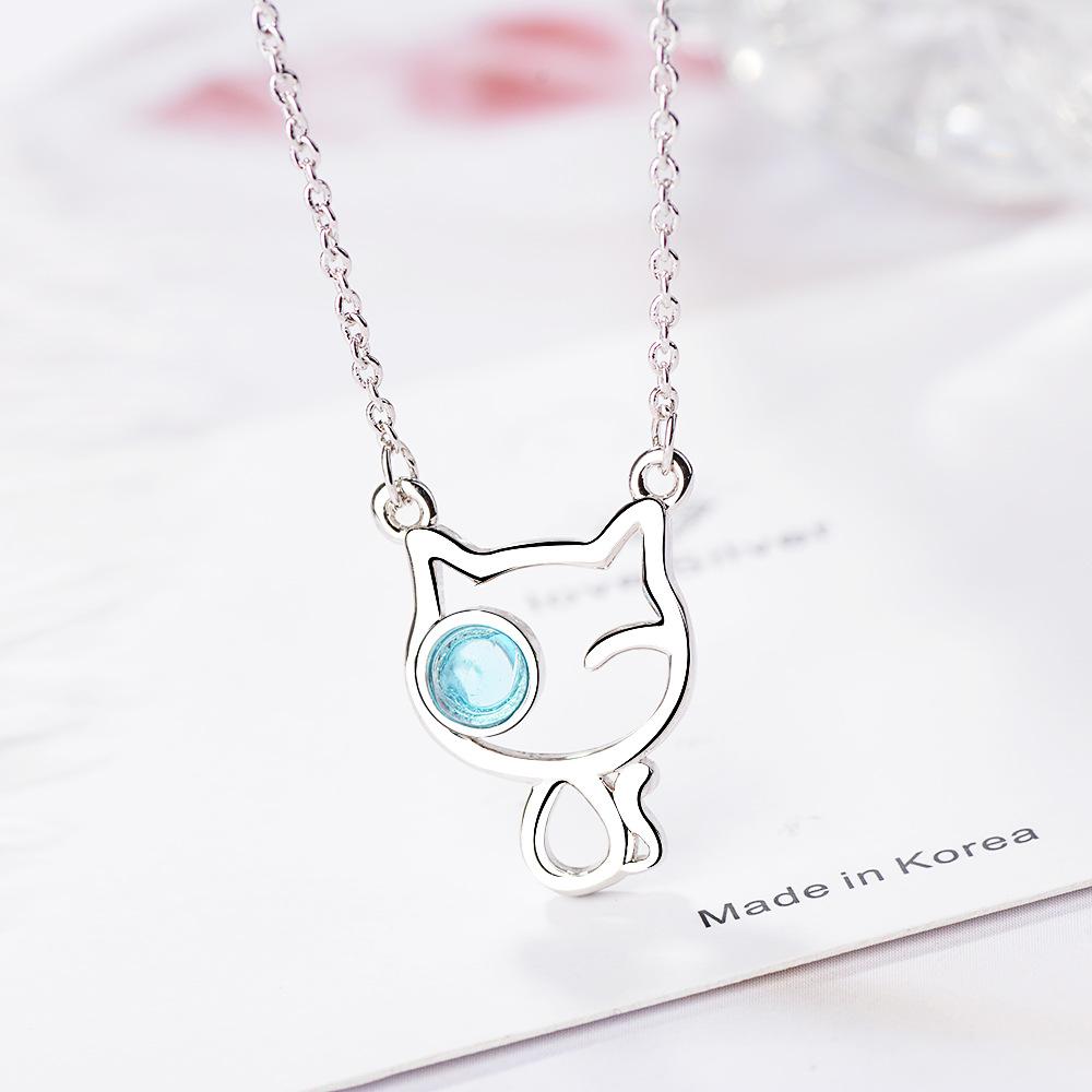 Fashion Cat Necklace Female Tide Simple Design Sense of Hundred Niche Blue Short Collarbone Chain Necklace Popular Jewelry Gift for Girlfriend