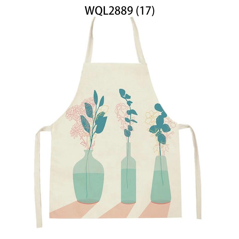 Adult Kids Flower Pattern Cleaning Kitchen Aprons Home Cooking Baking Linen Waist Bibs Vase Flower Art Antifouling Pinafore