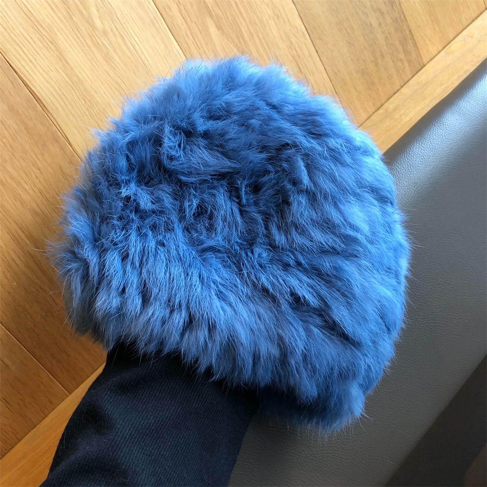 

Outdoor Snow Cap Women Natural Fluffy Winter Warm Rabbit Fur Hat Luxury Hats Fluffy Fur Caps H