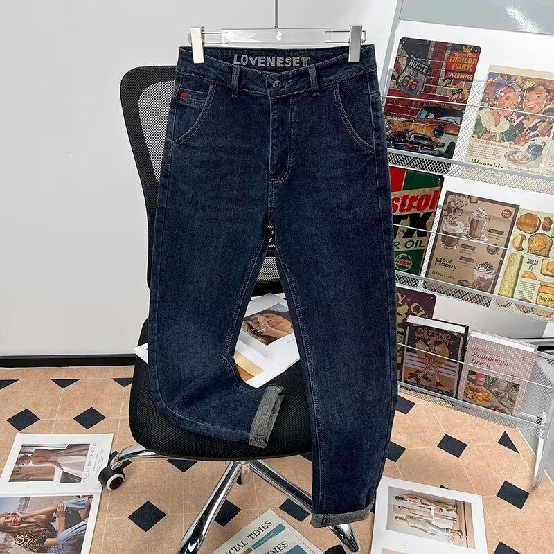 

Мужские джинсы слим фит прямые новые эластичные повседневные длинные брюки зауженные джинсы стройнящие молодежные универсальные повседневные длинные брюки 38