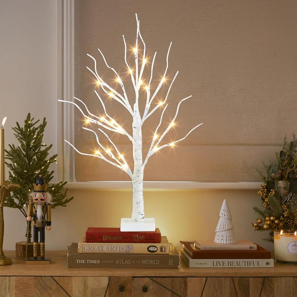 PEIDUO Artificial Tree for Easter Decorations, 2 FT Birch Tree with LED Lights, Warm White Fairy Lights Spirit Tree Lamp for Home Indoor Tabletop