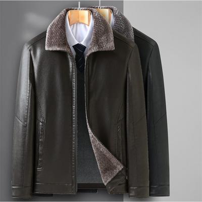 New Leather Jacket for Men with Velvet and Thickening for Middle-aged and Old Men with Fur Integrated Winter Dad Wear Lapel Warm Leather Jacket
