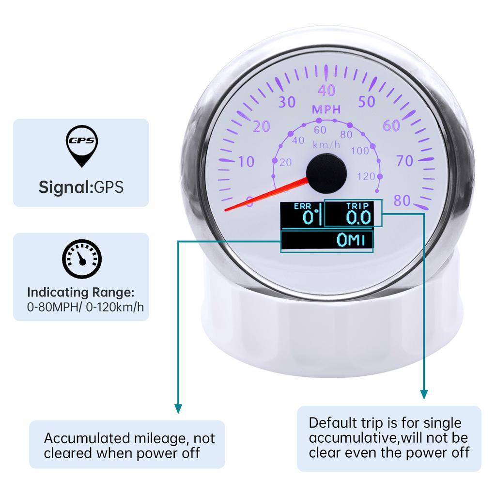 Wasserdichter 85-mm-GPS-Tachometer, 7 Farben, LED-Hintergrundbeleuchtung, Kilometerzähler, Fahrt, ODO COG für Marine, Boot, Auto, Motorrad