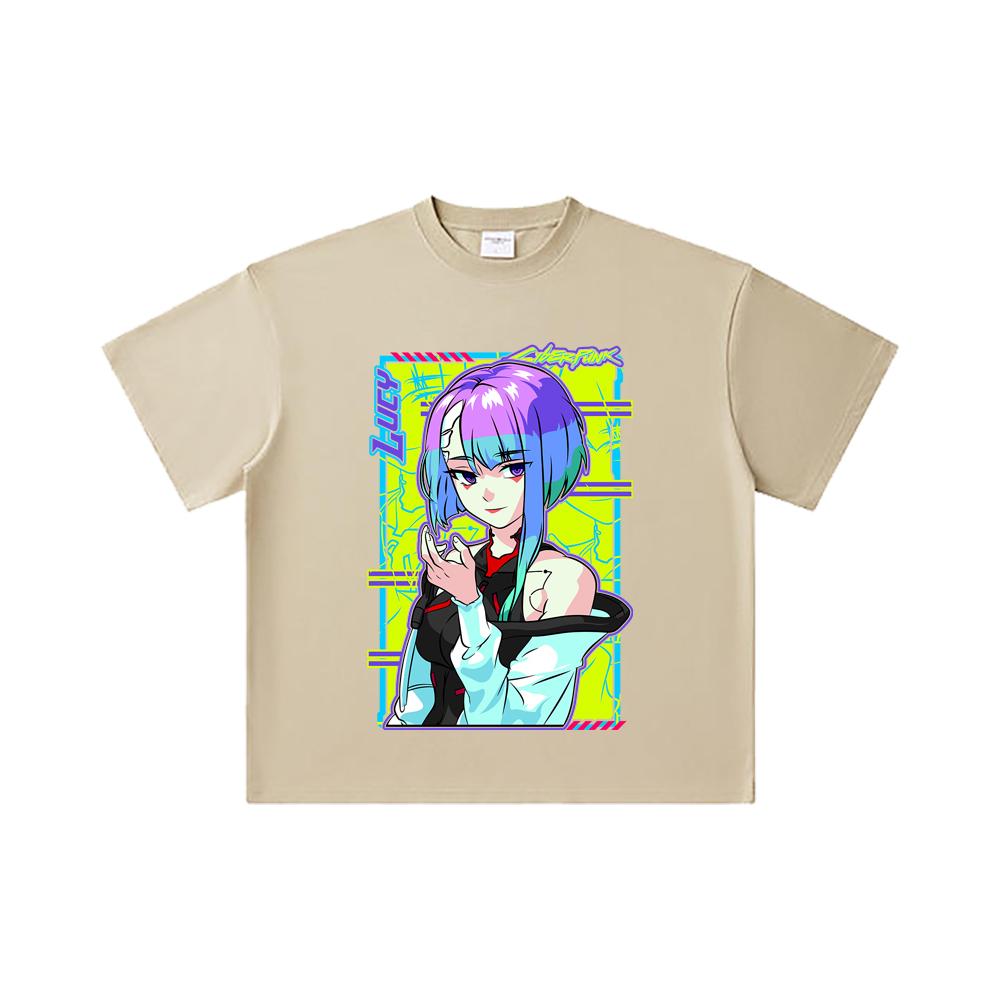 260 GSM Double Yarn 32 Count 100% Cotton Cyberpunk Edgerunners V8 Lucy Print Unisex Heavy Cotton T Shirt
