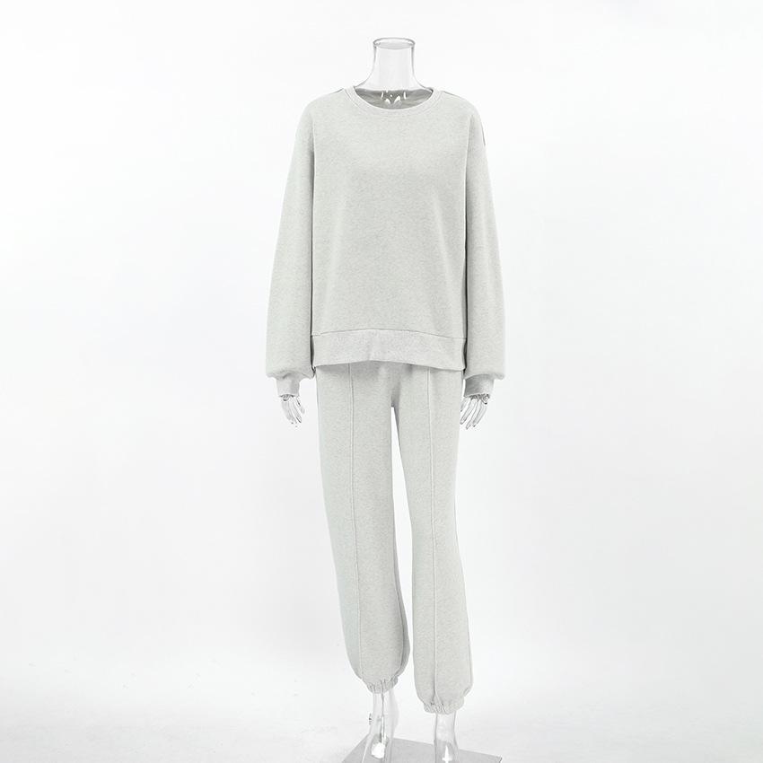 Grey fleece sweater loose set 1116 European and American new autumn fashion women's sports two-piece set