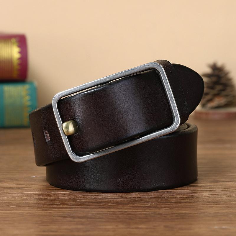 

Ремень с пряжкой из нержавеющей стали, мужской кожаный утолщенный глянцевый первый слой из воловьей кожи, винтажный повседневный универсальный молодежный джинсовый ремень 130cm