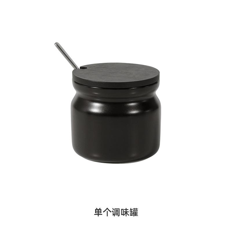 Black Ceramic Seasoning Jar Set Kitchen Oil Pot Spice Salt Pepper Storage Jar Set Nordic Home Creative Seasoning Organizer