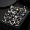 20Pcs/Set Retro Punk Gothic Rings for Women Men Silver Color Heart Evil Eyes Skull Snake Pentagram Rings Set Trendy Jewelry Gift