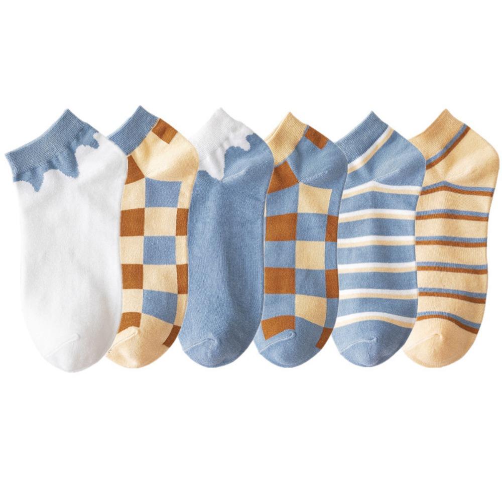 

10Pairs Grid Stripe Ankle Socks Non-slip Simple Mid-calf Socks Korean Style Women Tube Socks Women Ankle Random 10Pairs