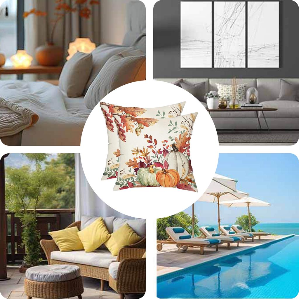 2Pcs Halloween Pumpkin Pillowcase Washable Thanksgiving Decor Pillowcase Pumpkin Print Cushion Cover for Porch Patio Apartment