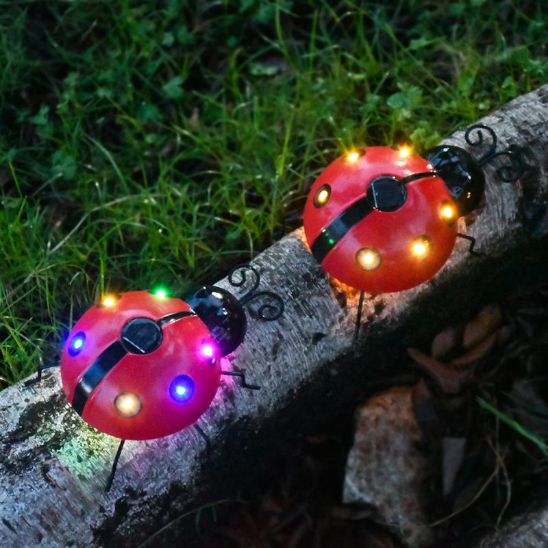 Solar Ladybug Light Outdoor Waterproof Led Garden Decor Wall Hanging Lawn Lighting For Yard Patio Statue