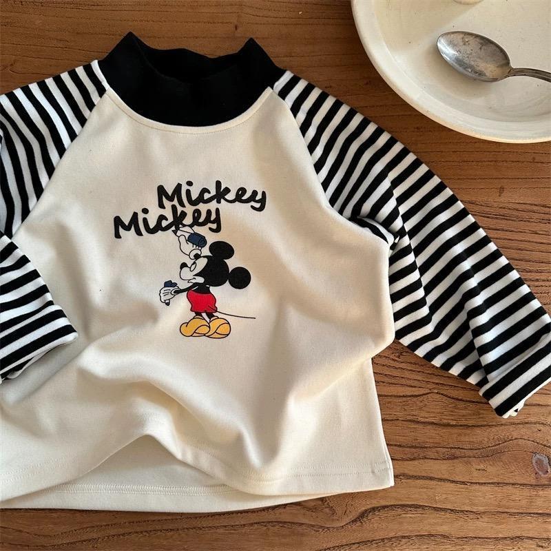 Kids Thermal Cartoon Print Long Sleeve T Shirt Mid High Neck Block Base Layer Top For Spring Autumn 80