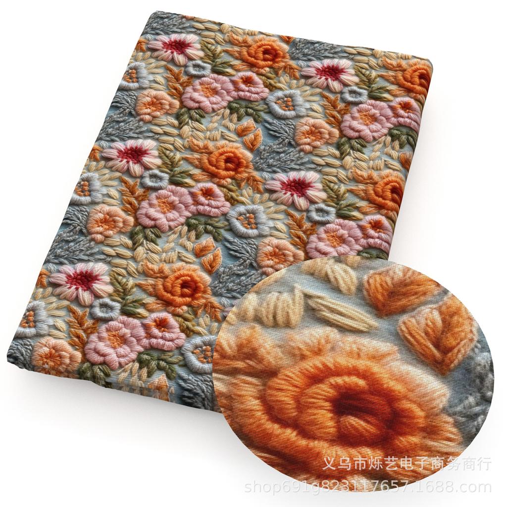 DIY Synthetic Leather Fabric Flowers Florals Printed Imitation Embroidery Faux Leather Shoes Imitation Embroidery