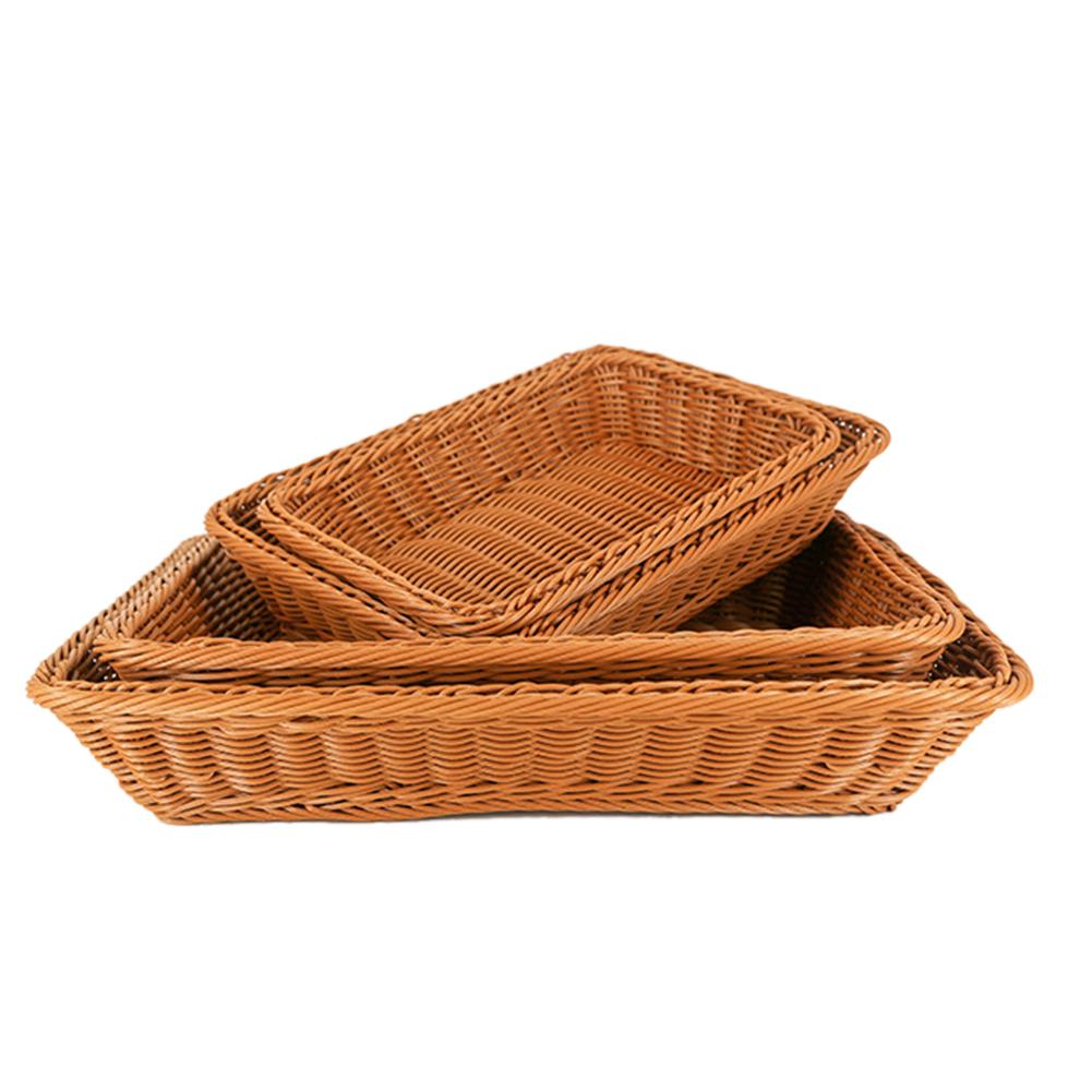 Ratten Woven Bread Basket Rectangular Fruit Baskets Food Serving Holders for Vegetables Home Kitchen Restaurant Outdoor Picnic