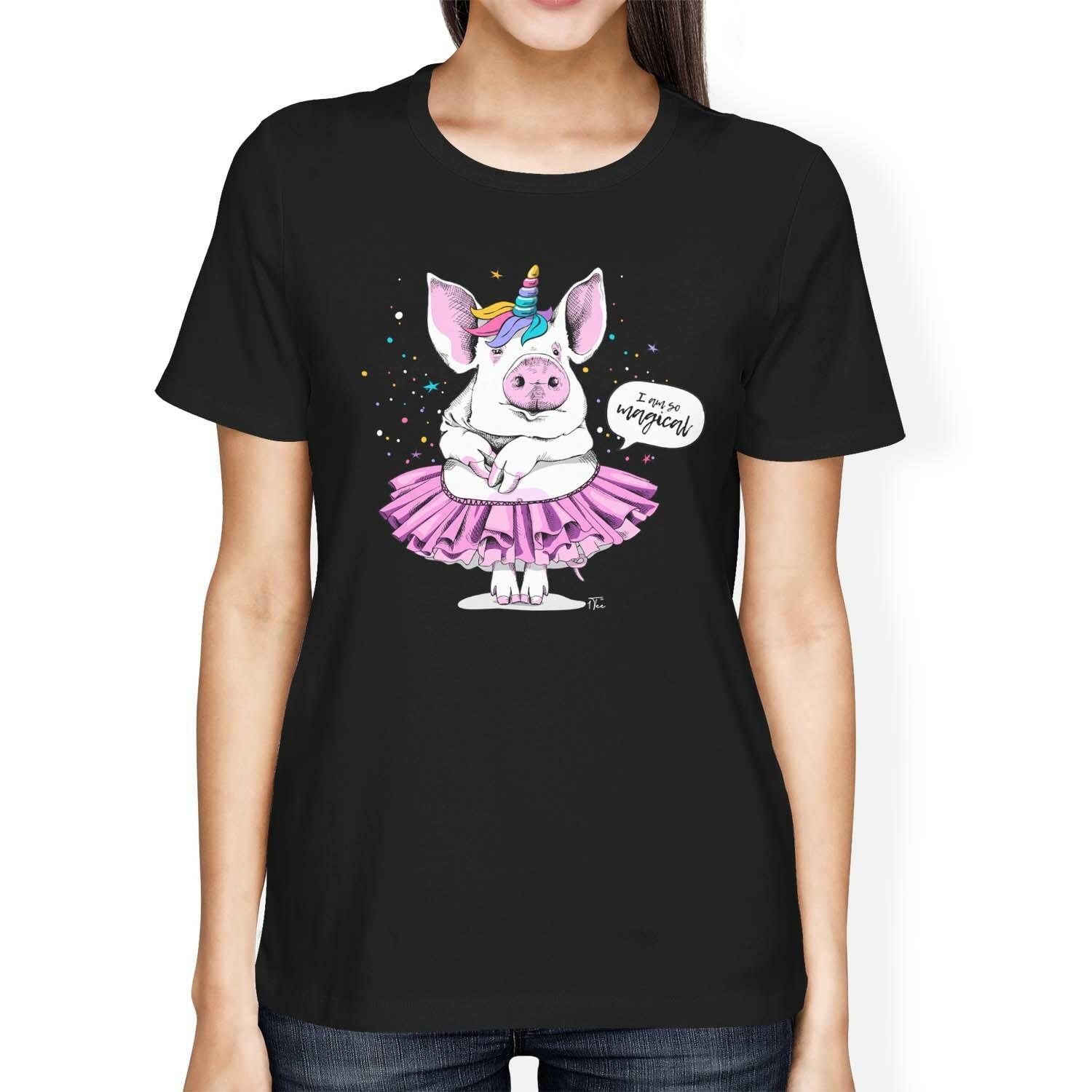 1Tee Womens Loose Fit I am so Magical Pig Ballerina Unicorn T-Shirt M