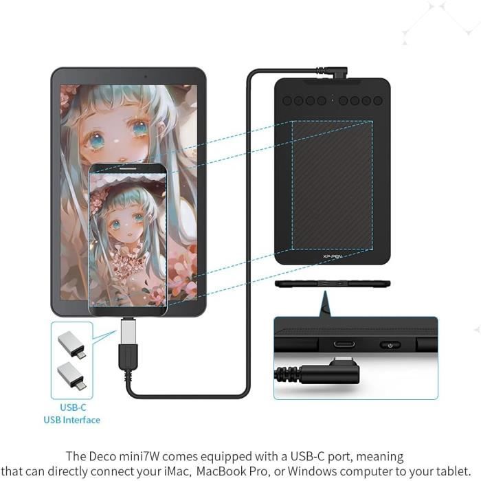 Tablette graphique - XP-PEN - Deco Mini 7W - 7 pouces - Bluetooth - Connectivité sans fil