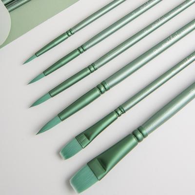 6Pcs Watercolor Paint Brushes Pointed Tip Paint Brushes Set Long Handle Round Flat Head Watercolor Brush for Acrylic Gouache Oil