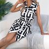 Spring and Summer Style Printed Sleeveless Belted A-Line Blouse Dress for Women