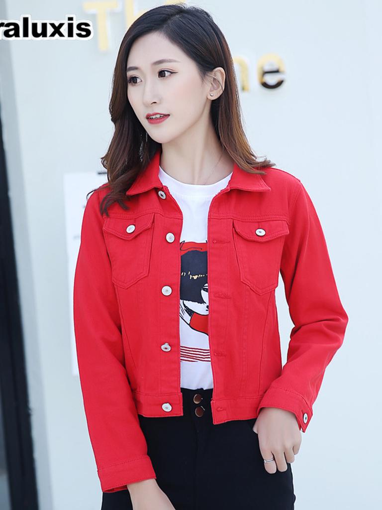 Blue Short Denim Jacket Women's Spring Autumn Long Sleeve Shirt