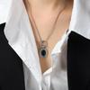 Exquisite Agate Pendant OT Clasp Necklace & Personalized Titanium Steel 18k Gold Ring Set