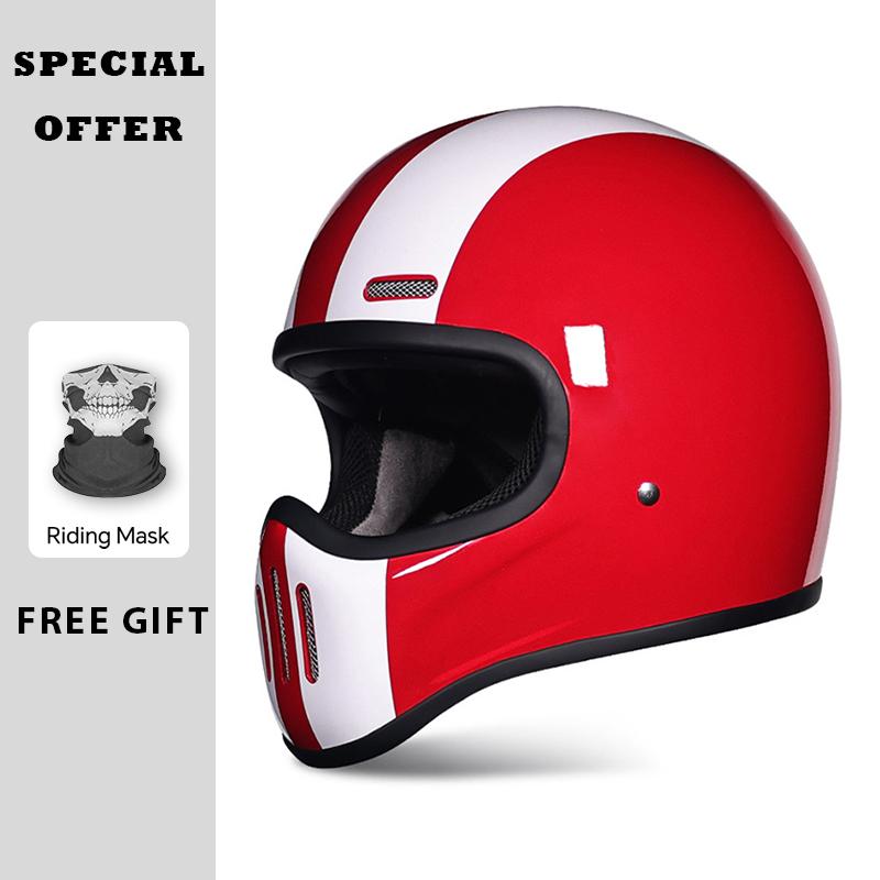 TT&COCASCOS Retro Fiberglass Full Face Helmets for Motorcycle Cafe Racer Moto Scooter Racing Fiber Glass Helmet Japanese Style