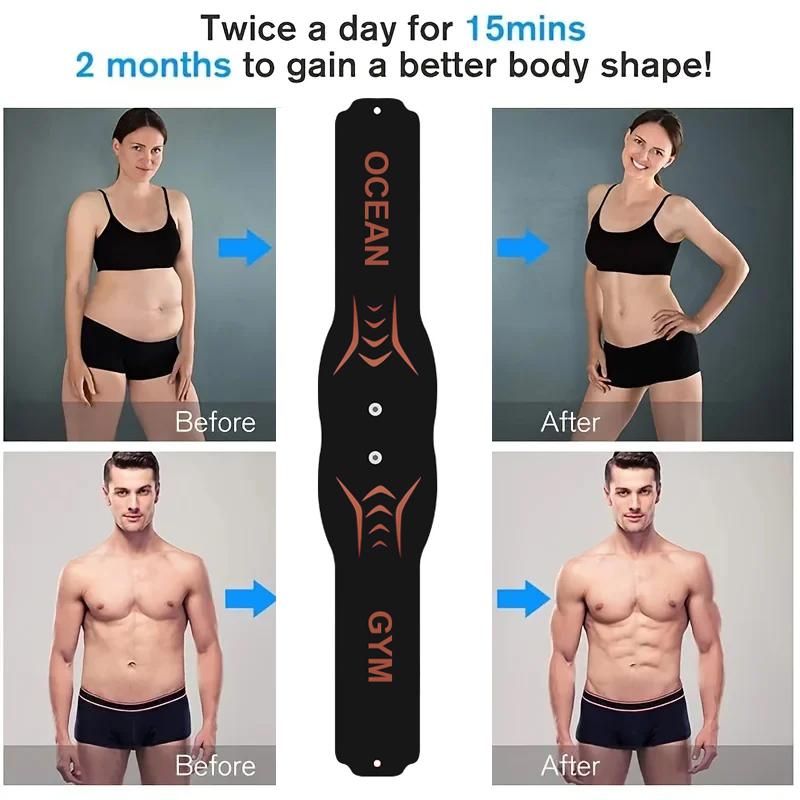 60cm Stymulator Mięśni EMS Trener Brzucha Pas do Tonowania Brzucha w Talii z Podkładkami Żelowymi Sprzęt do Ćwiczeń HomeFitness Ładowanie USB