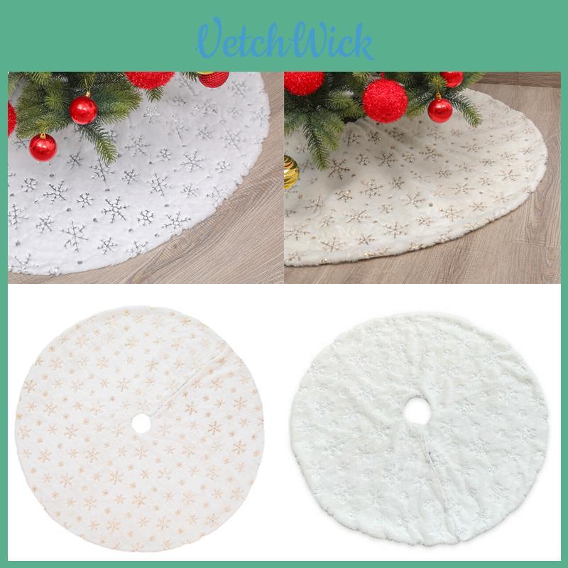 Elegante Saia de Árvore de Natal de Pele Sintética Prata e Dourada com Desenho de Floco de Neve
