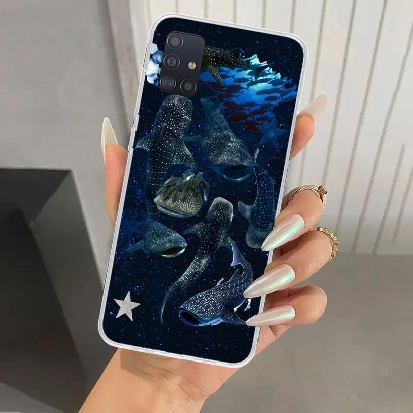 Ocean Whale Shark Phone Case for Samsung Galaxy A52 A32 A22 A12 A02S A50S A30S A10S Note 20 Ultra 10 Plus S10 A31 A20 A71 A72 Ga