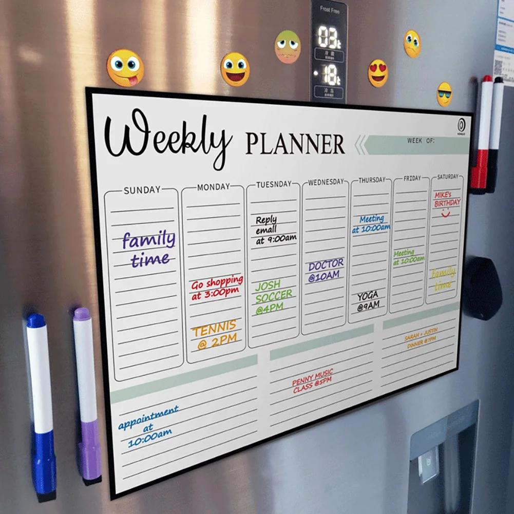 A3 Magnetic Weekly & Monthly Planner Whiteboard Fridge Magnet Flexible Daily Message Drawing Refrigerator Bulletin White Board