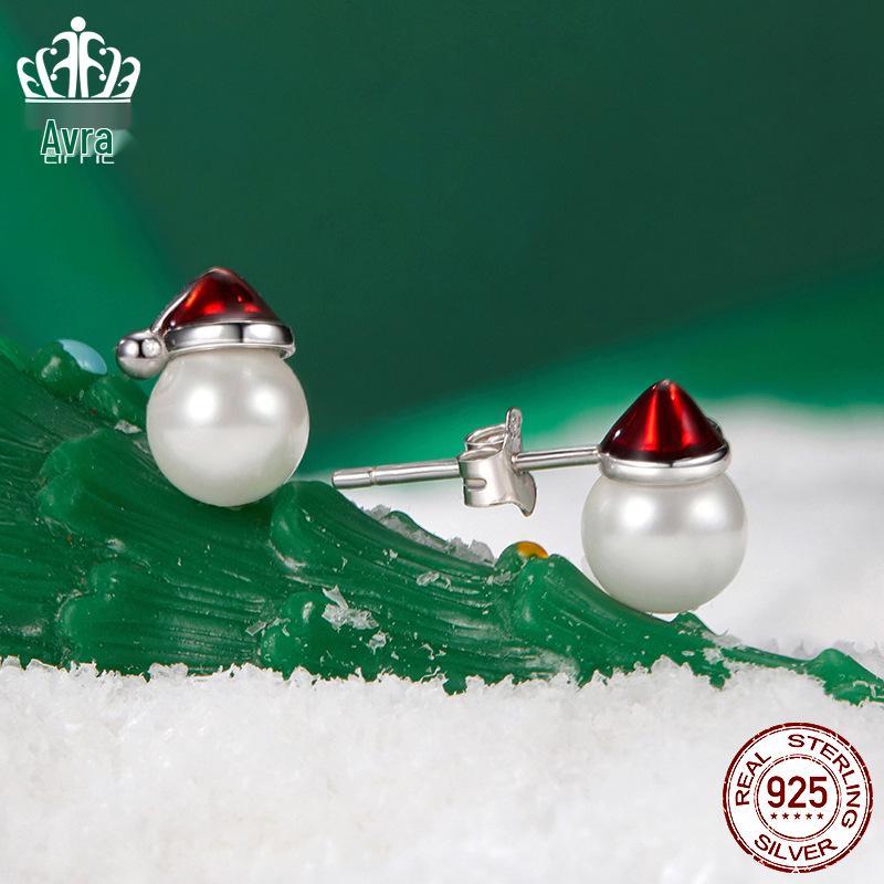 Everlove Perlen Schneemann Ohrstecker: S925 Sterlingsilber, rhodiniert Weihnachtsschmuck für Damen