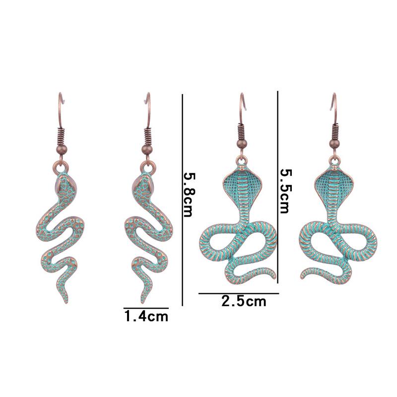 2 Pairs Ethnic Retro Vintage Snake Dangle Earrings Set For Women Long Punk Antique Bronze Gold Silver Color Tribe Drop Earrings