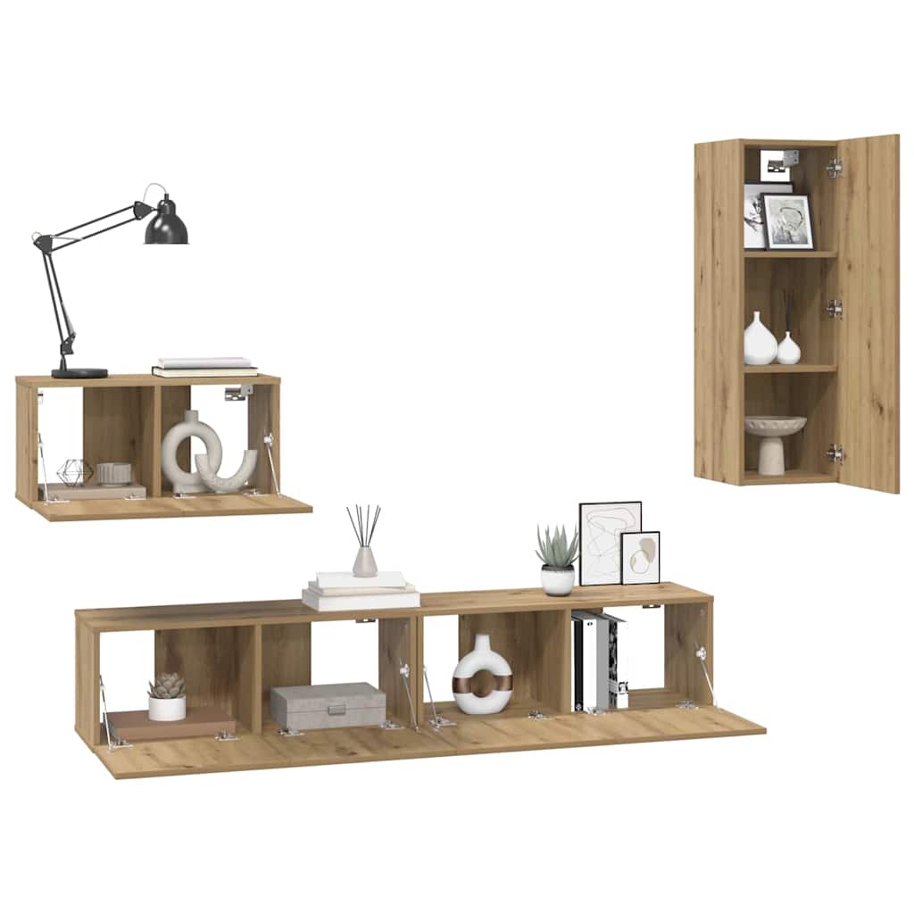 Wall Mounted TV Cabinet 4 pcs Artisan Oak Particleboard