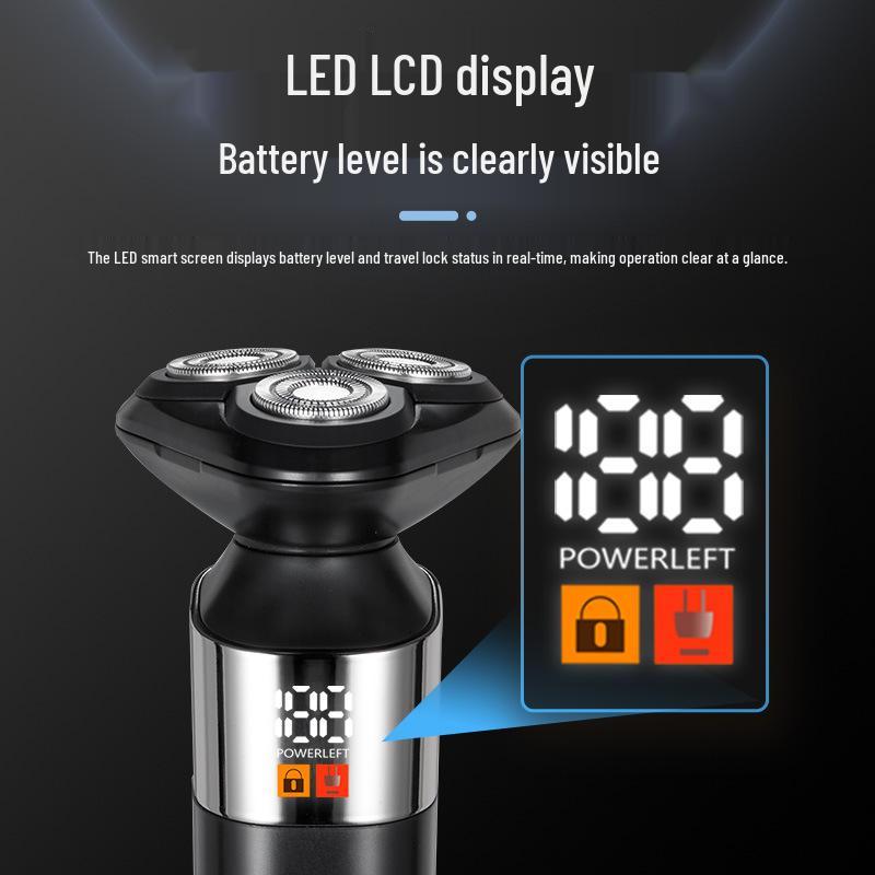 Men's 3-in-1 Electric Shaver with Digital Display, Water-Washable 3D Floating Cutter for Beard