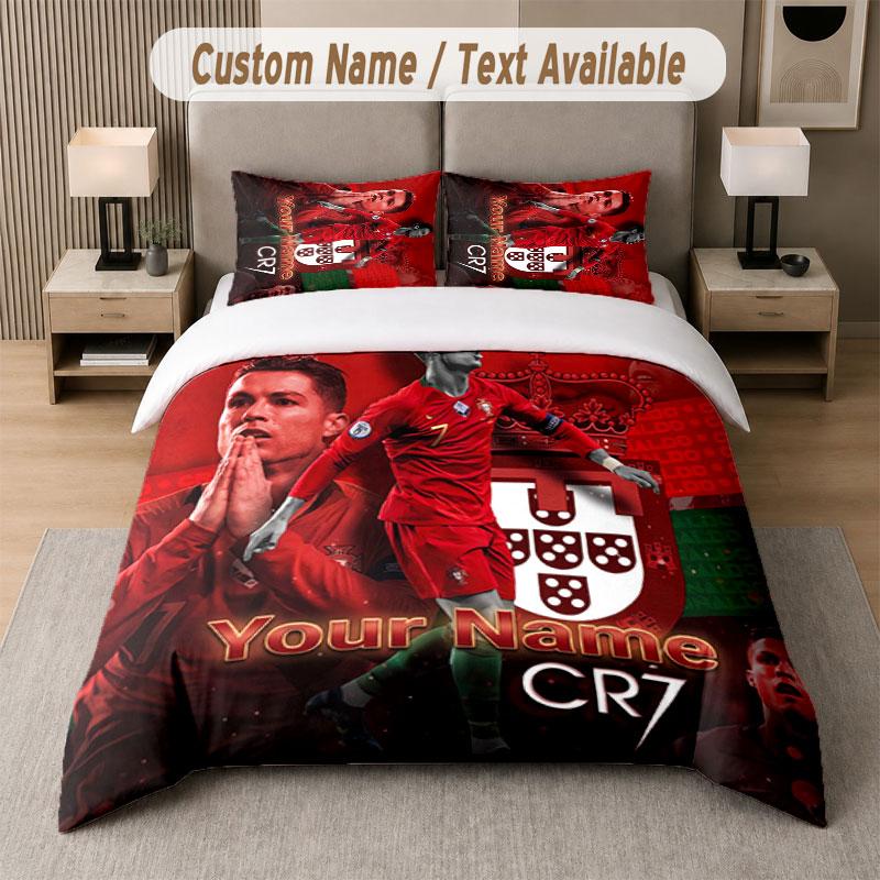 Custom Bedding Set Cristiano Ronaldo Pattern, Print Name Text 1 Duvet Cover Plus 2 Pillowcases Home Textile
