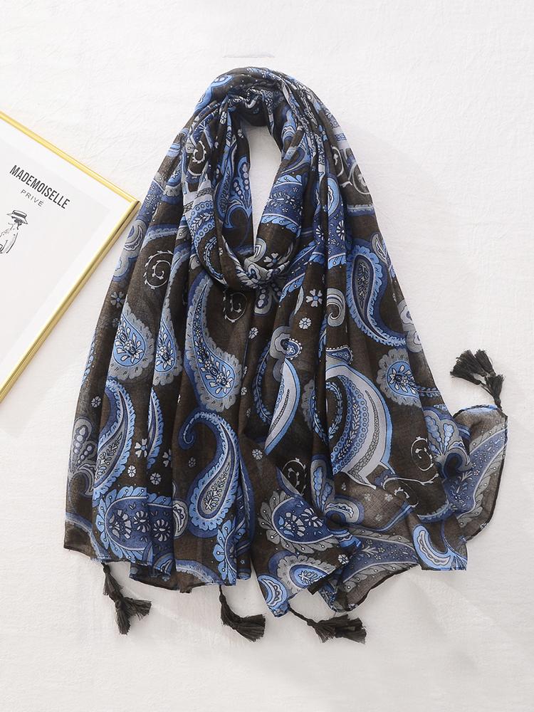 Elegant Women Silk Scarf Beach Wrap Shawl Vintage Tassel Floral Print Mujer Lady Sunscreen Bandana Hijab Boho Beach Scarve Pareo