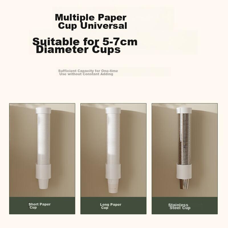 Dipuer Disposable Cup Holder, No-Drill Wall-Mounted Dust-Proof Plastic Cup Rack, Automatic Cup Dispenser for Water Coolers