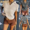 Women's Fashion Casual Short Sleeve V Neck Blouses & Shirts International Design