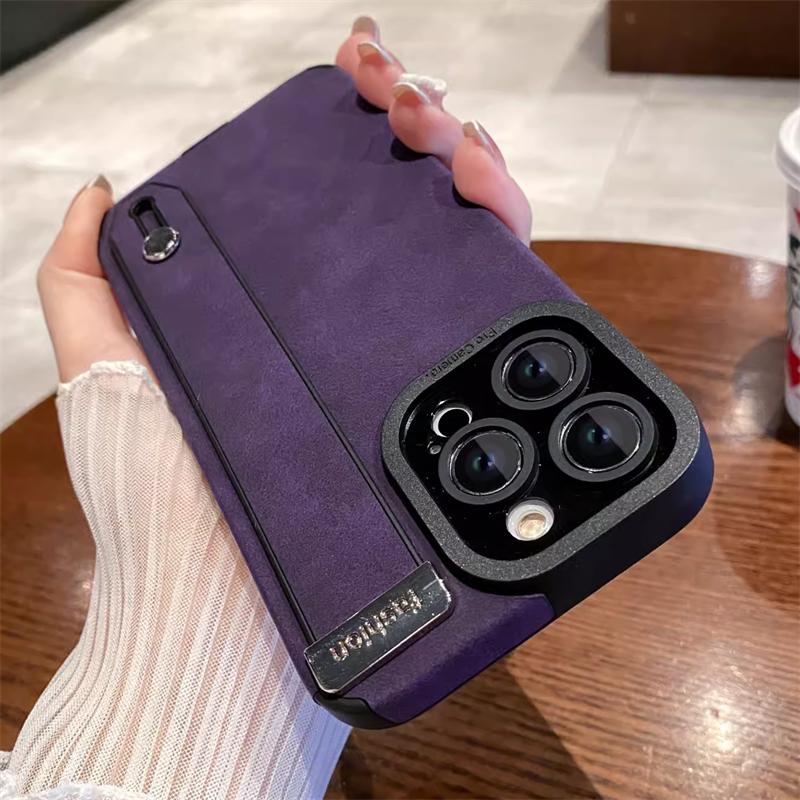 Luxuriöser Wildleder Pelz Leder Handgelenkband Halter Weiche Handyhülle Für iPhone 16 15 11 12 13 14 Pro Max 16 Plus Stoßfeste Bumper Abdeckung