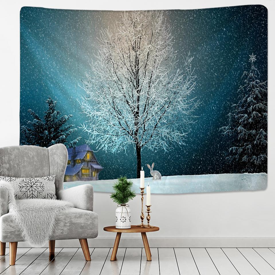 Snowman Pine Tapestry Hippie Bedroom Blanket Bedspread Dorm Decor Throw Cover Print Wall Hanging Indian Hand Wash Woven Muslim
