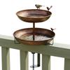 2-Tier Deck Mounted Metal Bird Bath for Outside Detachable Birdbath Bowl for Deck Railing Balcony Yard Garden Decoration