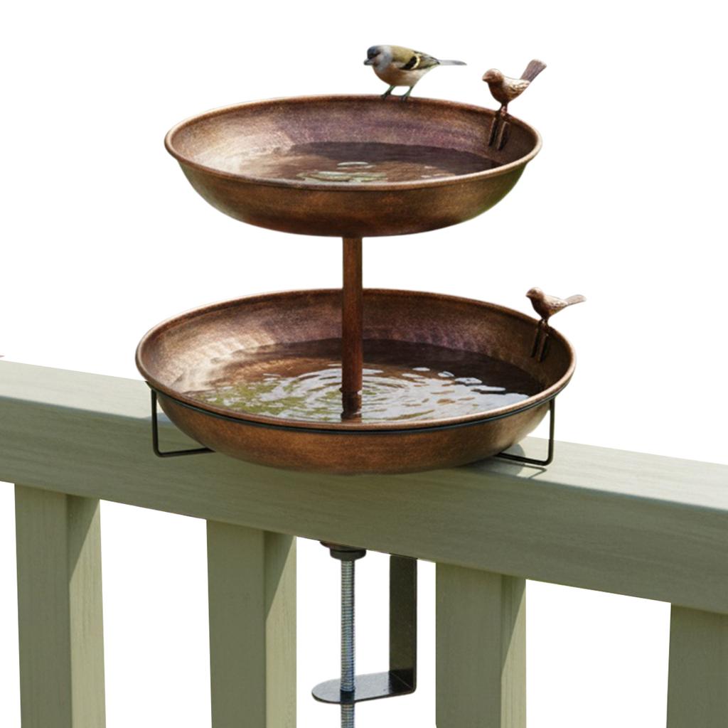 2-Tier Deck Mounted Metal Bird Bath for Outside Detachable Birdbath Bowl for Deck Railing Balcony Yard Garden Decoration