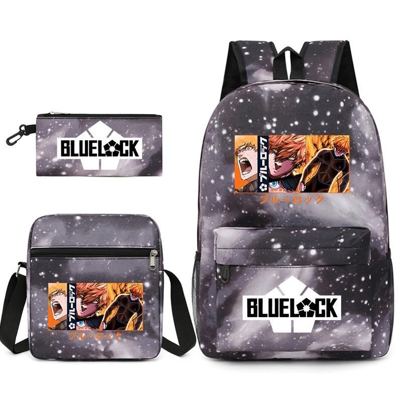 Large Capacity Schoolbag with Shoulder Strap; Student Three-piece Pencil Case Set