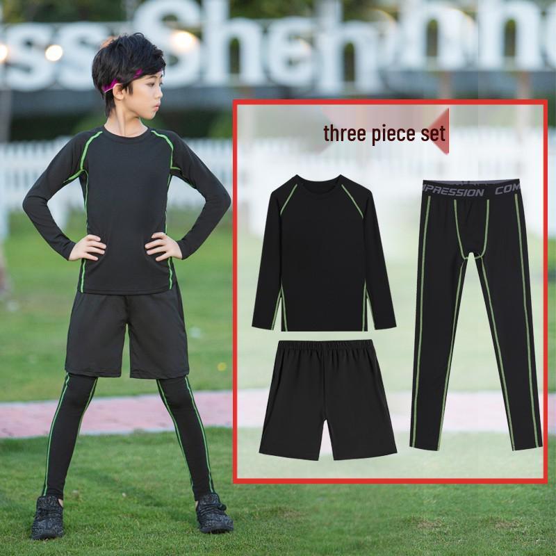 Boys' Fleece-Lined Quick-Dry Compression Suit for Autumn/Winter - High-Elastic Long-Sleeve for Sports & Fitness