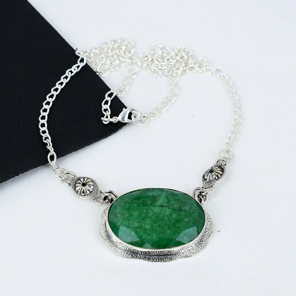 Wunderschöner Smaragd Edelstein Handgefertigt 925 Sterling Silber Elektroform Halskette, Smaragd Silber Für Ehefrau Unisex Anhänger Verlobungsgeschenke